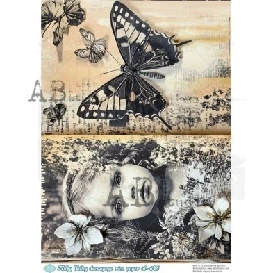Papier ryżowy do decoupage A4 Art journal - dziewczynka motyl ID-645 - Milky Valley