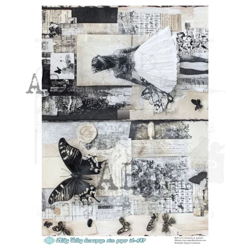 Papier ryżowy do decoupage A4 Art journal - dziewczyna motyl ID-647 - Milky Valley