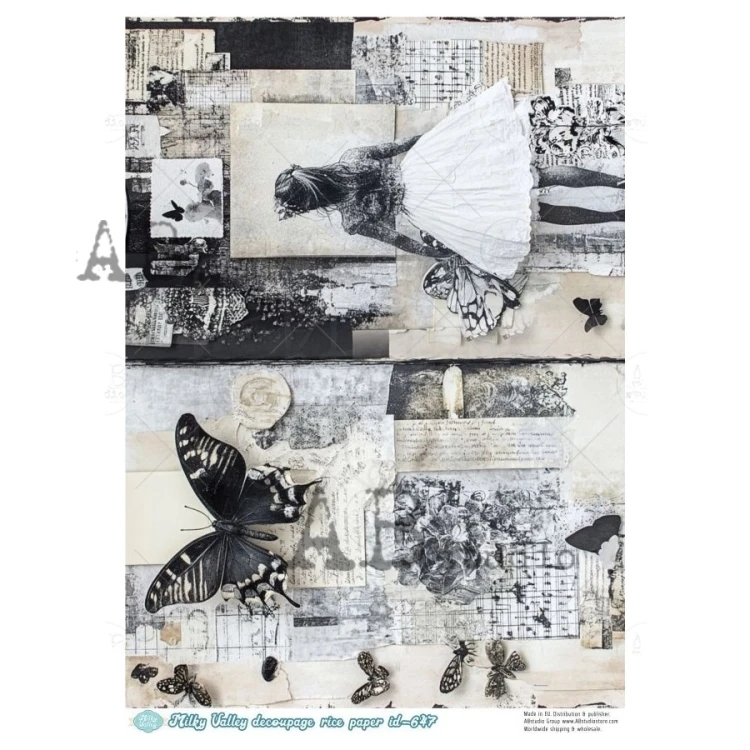 Papier ryżowy do decoupage A4 Art journal - dziewczyna motyl ID-647 - Milky Valley