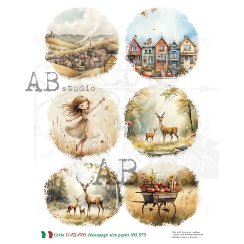 Papier ryżowy do decoupage A4 Jesienne widoczki NO.570 - Carte Italiano