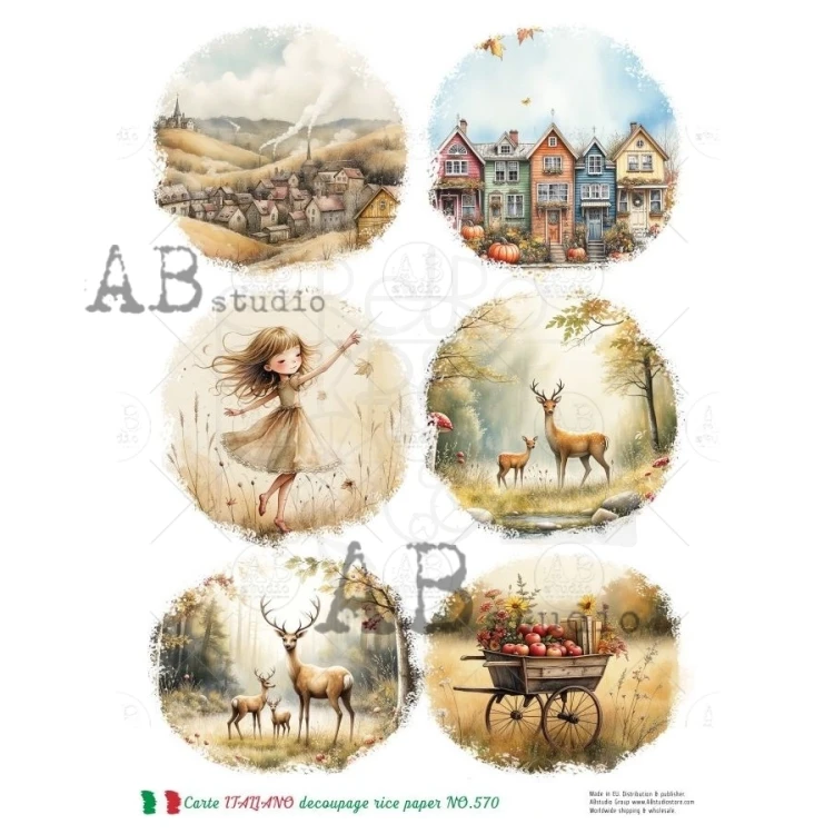 Papier ryżowy do decoupage A4 Jesienne widoczki NO.570 - Carte Italiano