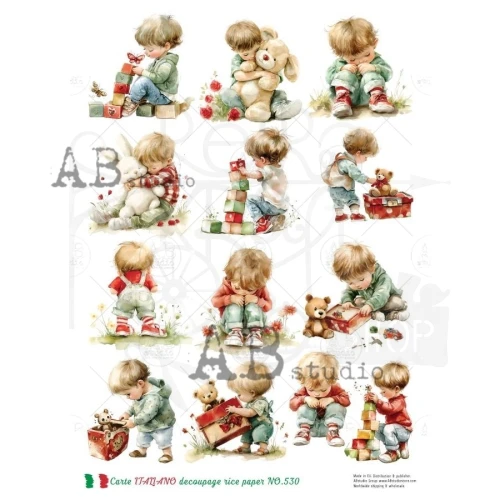 Papier ryżowy do decoupage A4 Mały chłopczyk z zabawkami NO.530 - Carte Italiano