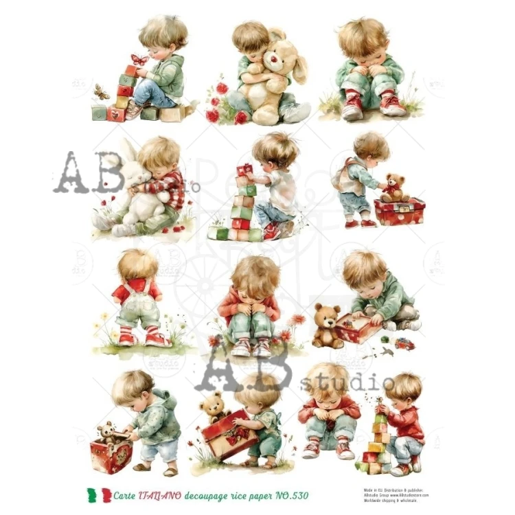 Papier ryżowy do decoupage A4 Mały chłopczyk z zabawkami NO.530 - Carte Italiano