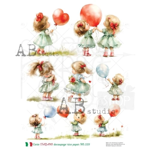Papier ryżowy do decoupage A4 Mała dziewczynka z balonem NO.529 - Carte Italiano