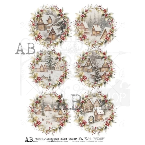 Papier ryżowy do decoupage A4 Zimowe miasteczko medaliony ID-7144 - ABstudio
