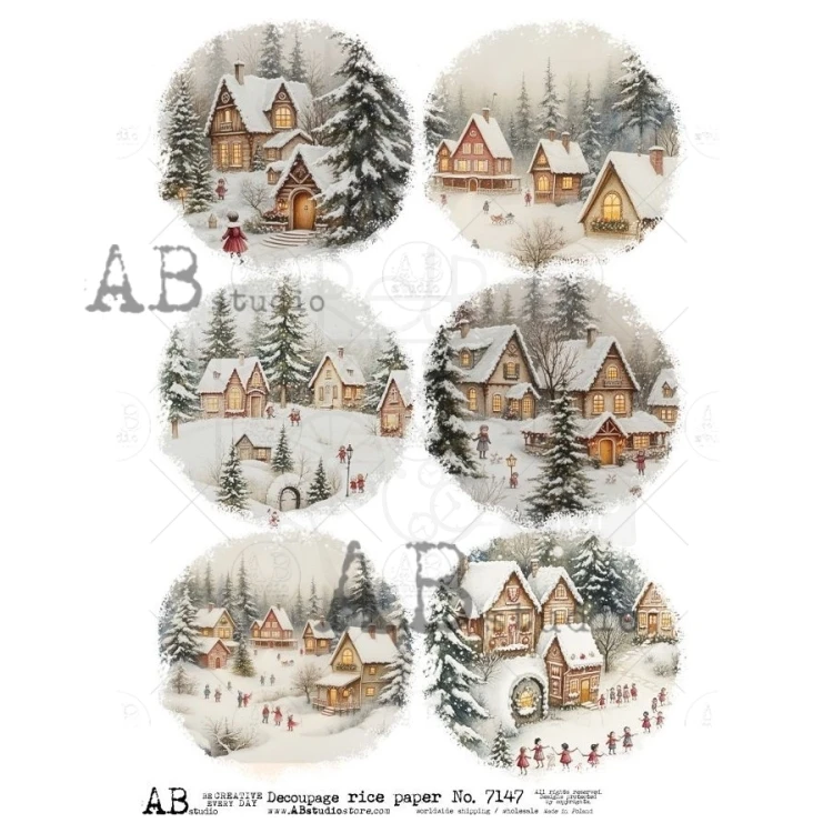 Papier ryżowy do decoupage A4 Zimowe miasteczko ID-7147 - ABstudio