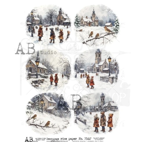 Papier ryżowy do decoupage A4 Zima w mieście retro ID-7167 - ABstudio