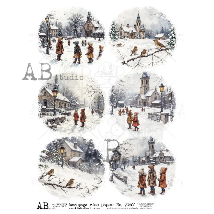 Papier ryżowy do decoupage A4 Zima w mieście retro ID-7167 - ABstudio