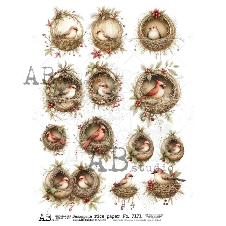 Papier ryżowy do decoupage A4 Ptak w gnieździe ID-7171 - ABstudio