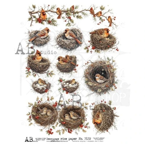 Papier ryżowy do decoupage A4 Ptak w gnieździe ID-7172 - ABstudio