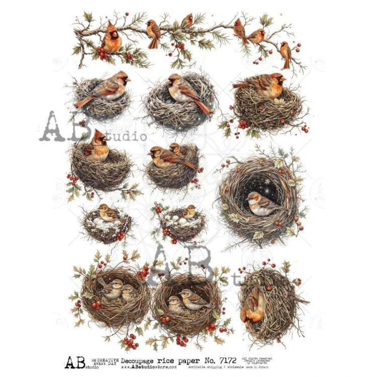 Papier ryżowy do decoupage A4 Ptak w gnieździe ID-7172 - ABstudio