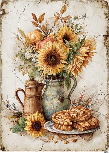 Papier ryżowy do decoupage A5 Jesienny bukiet i ciasto z jabłkami