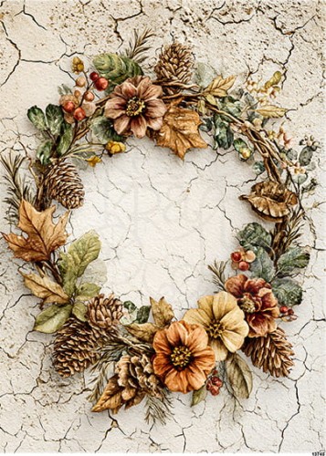 Papier ryżowy do decoupage A5 Jesienny wianek z szyszkami 13745