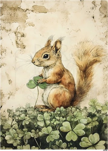 Papier ryżowy do decoupage A5 Wiewiórka i koniczyna 13778
