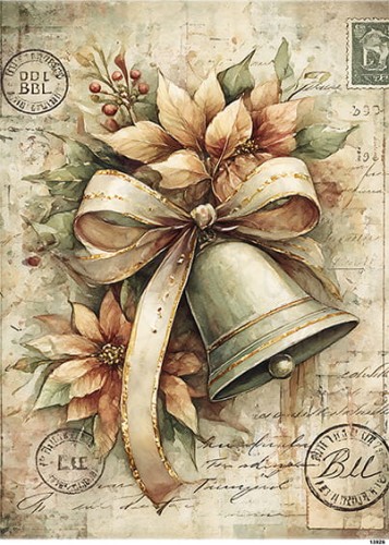 Papier ryżowy do decoupage A5 Dzwonek z kokardką retro 13926