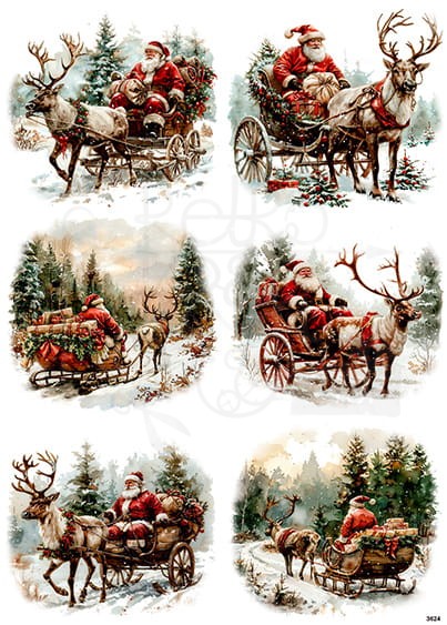 Papier ryżowy do decoupage A4 Święty Mikołaj w drodze 3624