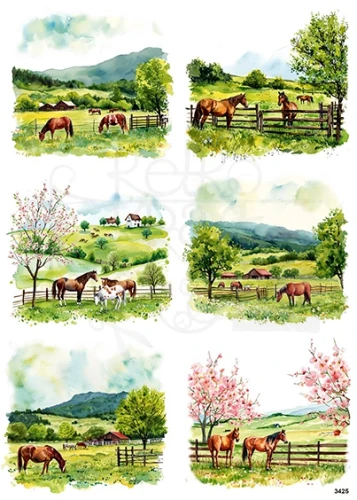 Papier ryżowy do decoupage A4 Konie w zagrodzie 3425