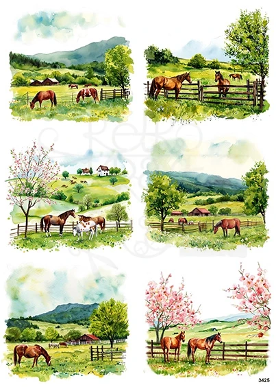 Papier ryżowy do decoupage A4 Konie w zagrodzie 3425