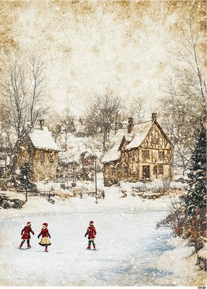 Papier ryżowy do decoupage A5 Dzieci na lodowisku retro 14130