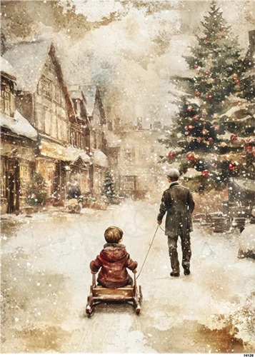 Papier ryżowy do decoupage A5 Dzieci na sankach retro 14126