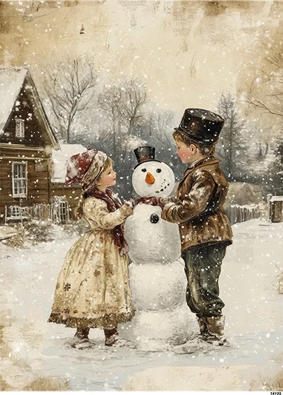 Papier ryżowy do decoupage A5 Dzieci i bałwanek retro 14125