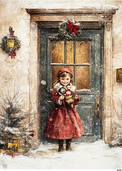 Papier ryżowy do decoupage A5 Dziewczynka retro w śniegu 14124