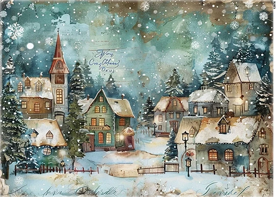 Papier ryżowy do decoupage A5 Miasteczko i zima 13976
