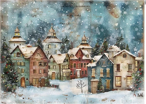 Papier ryżowy do decoupage A5 Miasteczko i zima 13974