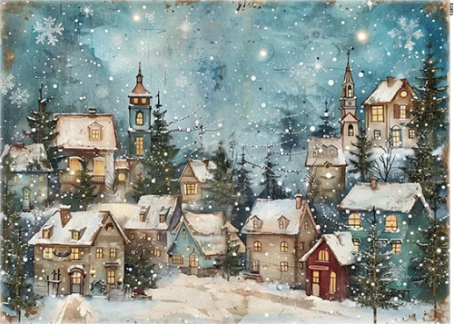 Papier ryżowy do decoupage A4 Miasteczko i zima 13973