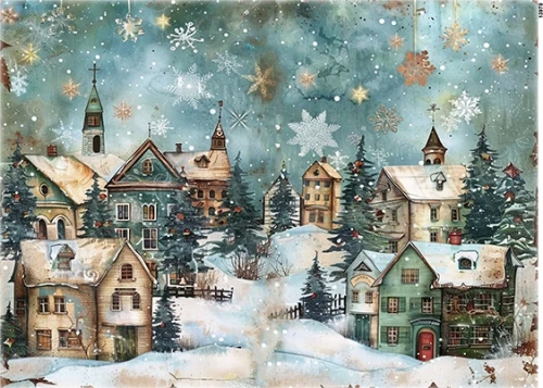 Papier ryżowy do decoupage A4 Miasteczko i zima 13970