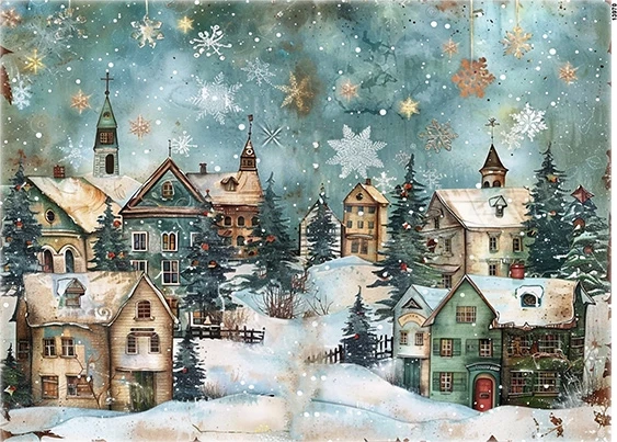 Papier ryżowy do decoupage A4 Miasteczko i zima 13970