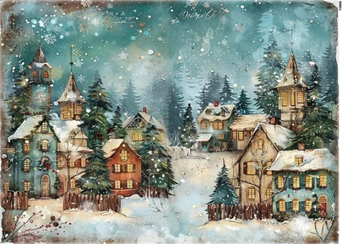 Papier ryżowy do decoupage A4 Miasteczko i zima 13969