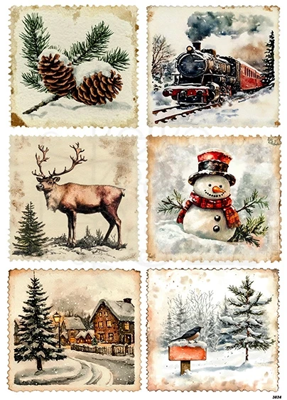 Papier ryżowy do decoupage A4 Zimowe motywy retro 3824