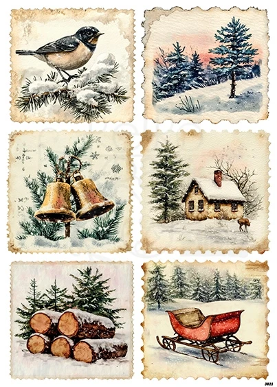 Papier ryżowy do decoupage A4 Zimowe motywy retro 3823