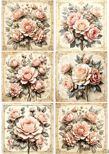 Papier ryżowy do decoupage A4 Róże retro 3813