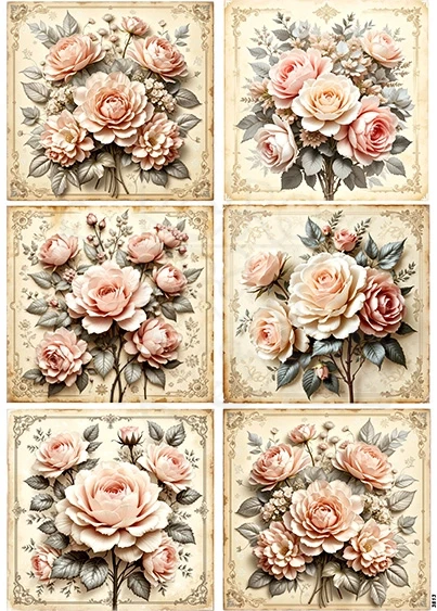 Papier ryżowy do decoupage A4 Róże retro 3813
