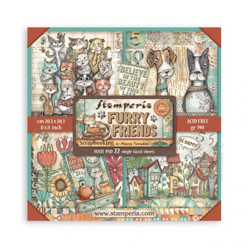 Zestaw papierów jednostronnych do scrapbookingu 20x20 Furry Friends 22 arkusze SBBSXB18 Stamperia
