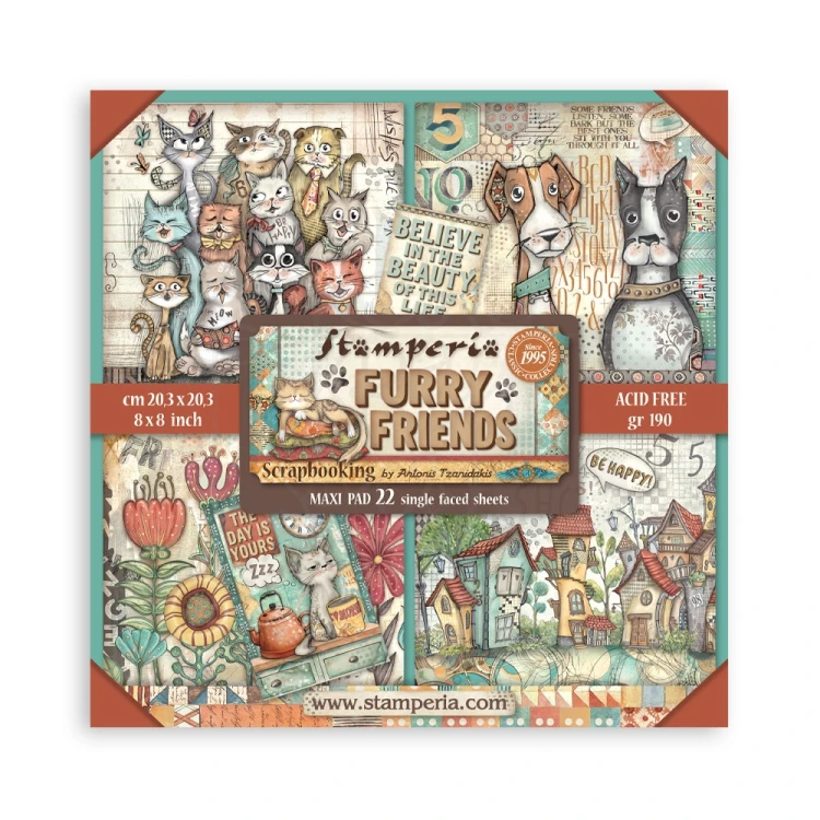 Zestaw papierów jednostronnych do scrapbookingu 20x20 Furry Friends 22 arkusze SBBSXB18 Stamperia