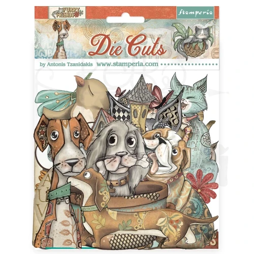 Ozdoby kształty tekturowe Die Cuts Furry Friends 47 szt DFLDC121 Stamperia