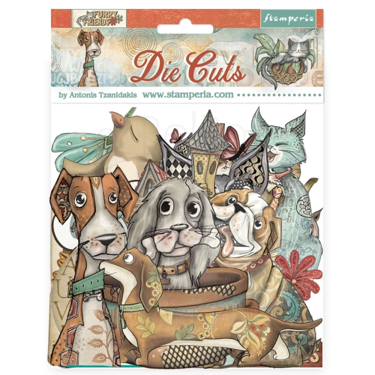 Ozdoby kształty tekturowe Die Cuts Furry Friends 47 szt DFLDC121 Stamperia