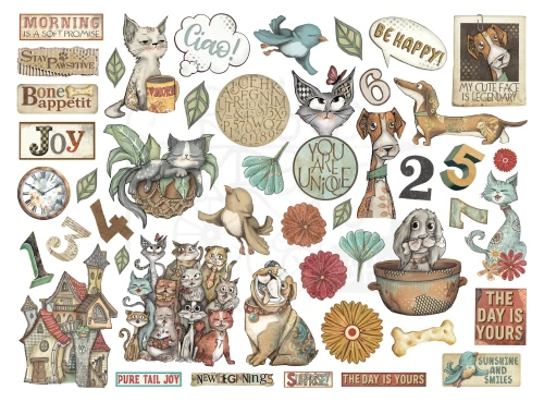Ozdoby kształty tekturowe Die Cuts Furry Friends 47 szt DFLDC121 Stamperia