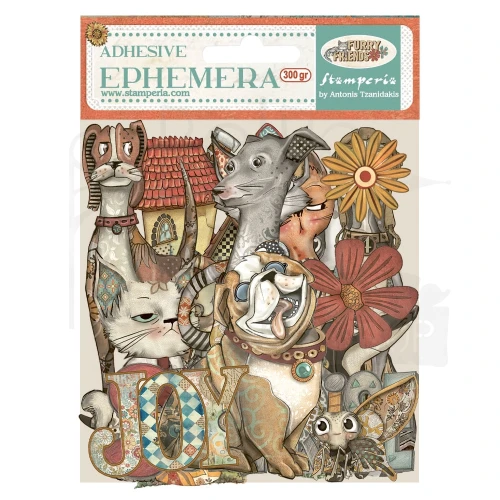 Ozdoby papierowe samoprzylepne Ephemera Furry Friends 38 szt DFLCT69 Stamperia