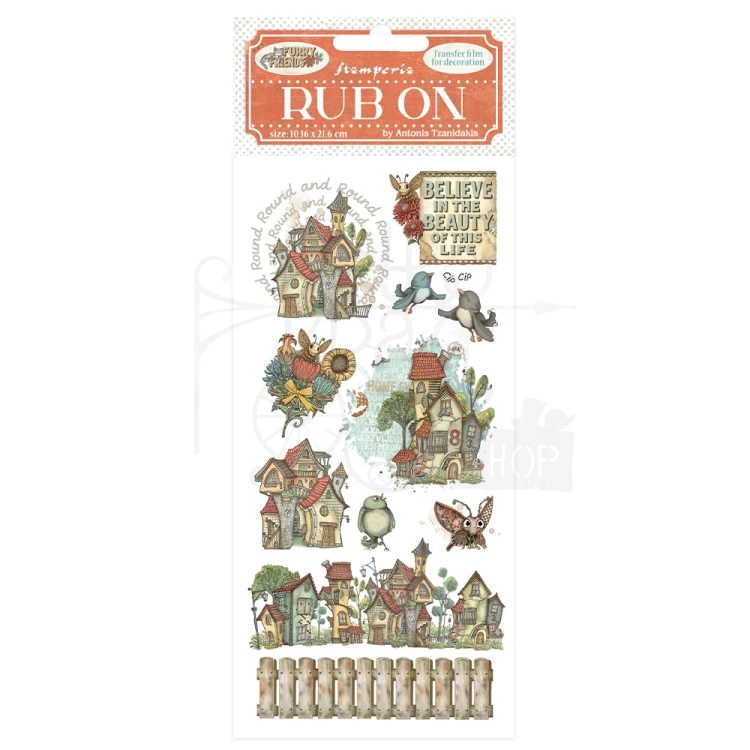 Rub-on transfer 10x21.6cm Furry Friends Domki DFLRB199 Stamperia