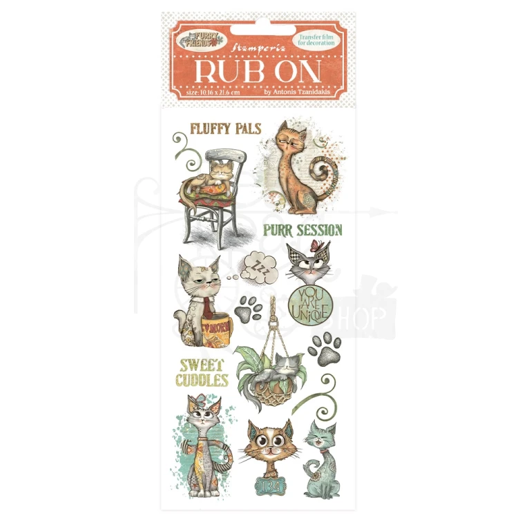 Rub-on transfer 10x21.6cm Furry Friends Kot DFLRB197 Stamperia