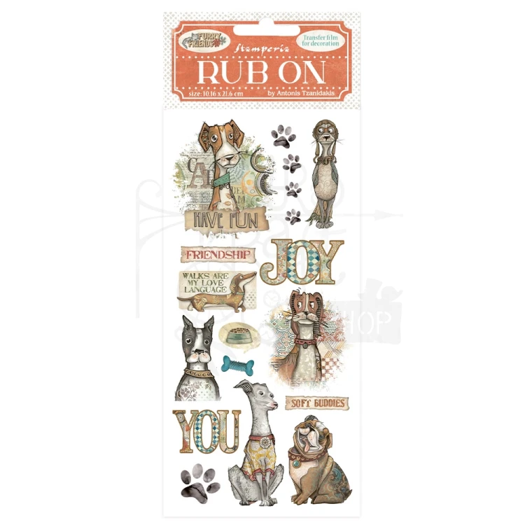 Rub-on transfer 10x21.6cm Furry Friends Pies DFLRB196 Stamperia