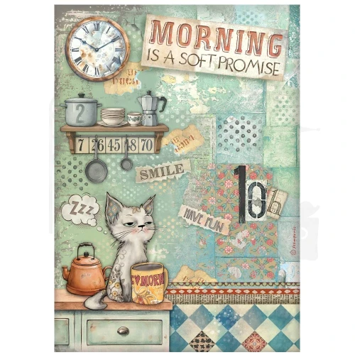 Papier ryżowy do decoupage A4 Furry Friends Poranek Kota DFSA41068 Stamperia