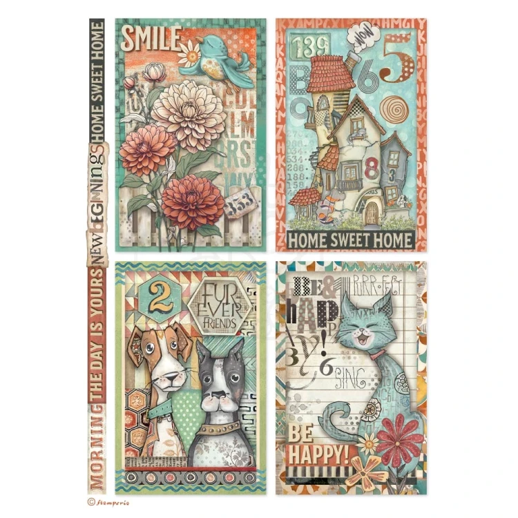Papier ryżowy do decoupage A4 Furry Friends 4 Karty DFSA41064 Stamperia