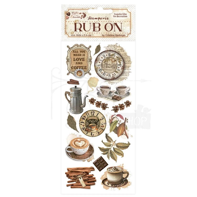 Rub-on transfer 10x21.6cm Coffe &amp; Chocolate All You Need Is Love DFLRB195 Stamperia