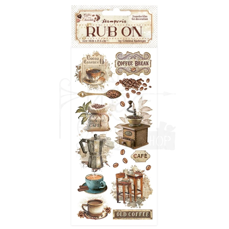 Rub-on transfer 10x21.6cm Coffe &amp; Chocolate Momenty DFLRB193 Stamperia