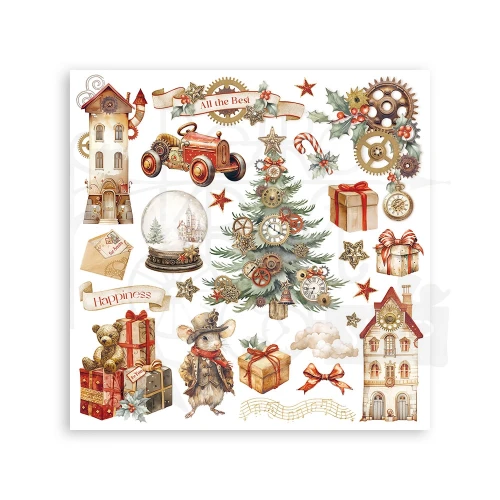 Rub-on transfer 15.5x15.15cm Gear Up For Christmas 6 arkuszy DFLRBX03 Stamperia